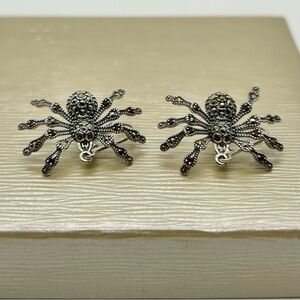 JTV Garnet Marcasite Sterling Silver Spider Dangle Earrings Leverback Brand New